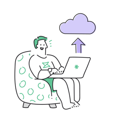 man, happy, computer, sitting, uploading, cloud, files - Multicolor man, happy, computer, sitting, uploading, cloud, files - Multicolor