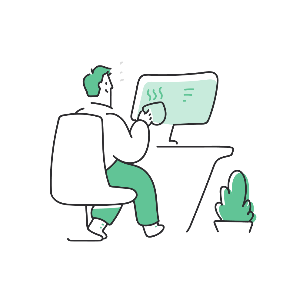 man, workspace, computer, monitor, desk, furniture