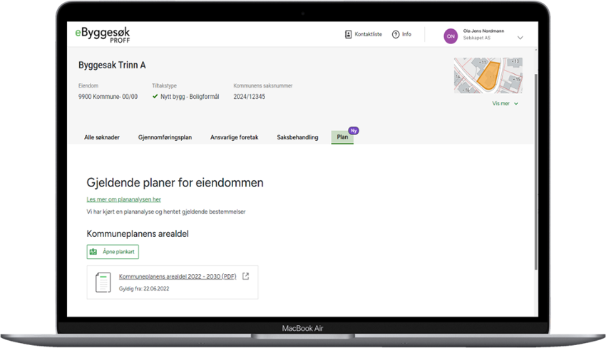 Integrert plankart i byggesaken